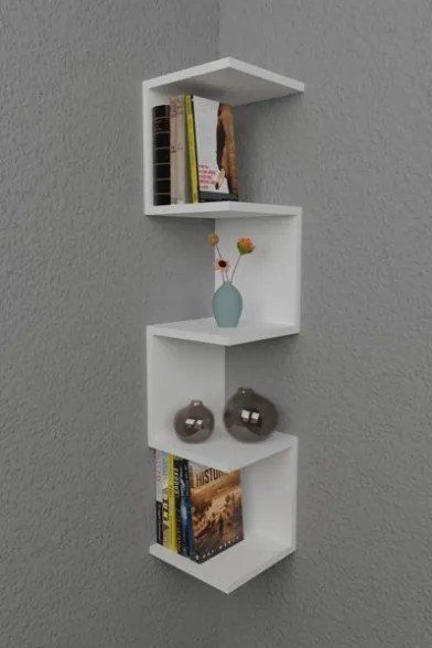 Mensola Ad Angolo Zig-Zag 5 Ripiani 25x25x109 Musa Bianca