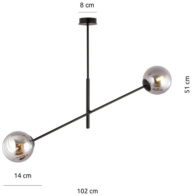 Lampadario da Soffitto in Acciaio e Vetro LINEAR 2 Nero 2xE14 Colore delle Sfere Grafite