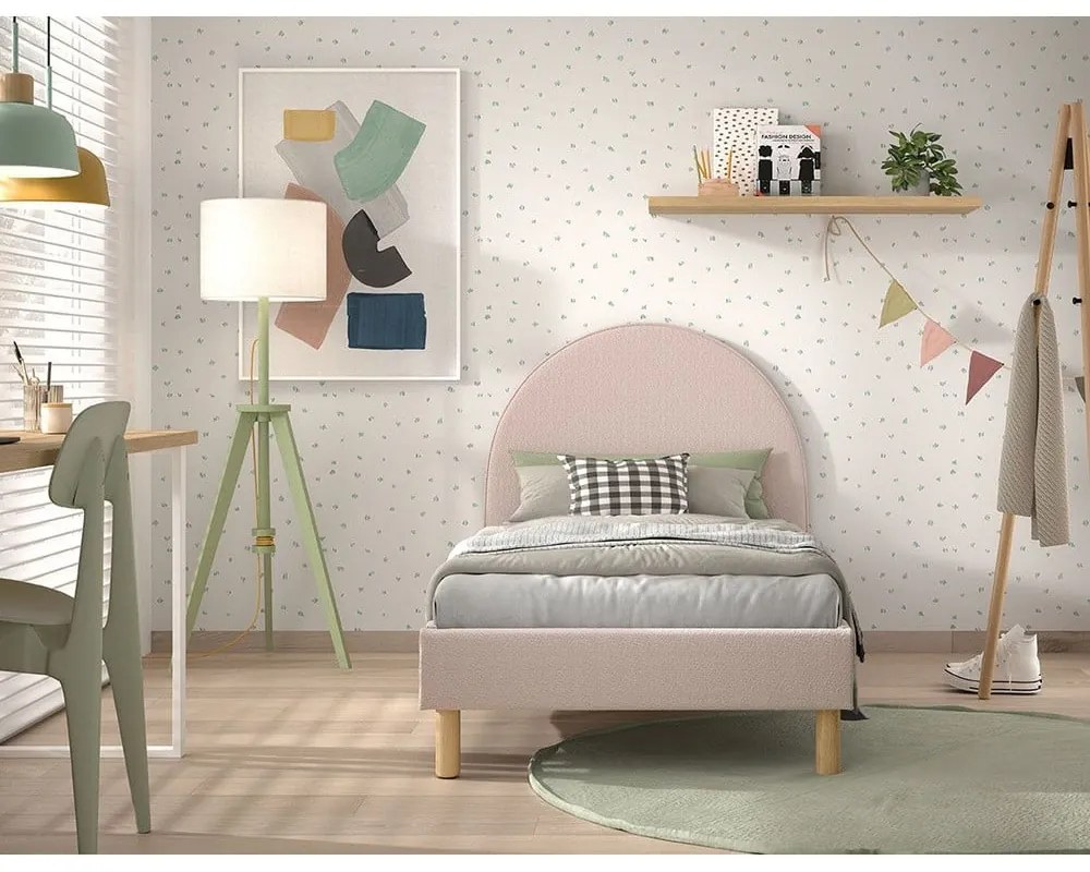 Letto singolo imbottito rosa con griglia 90x200 cm MOON - Vipack