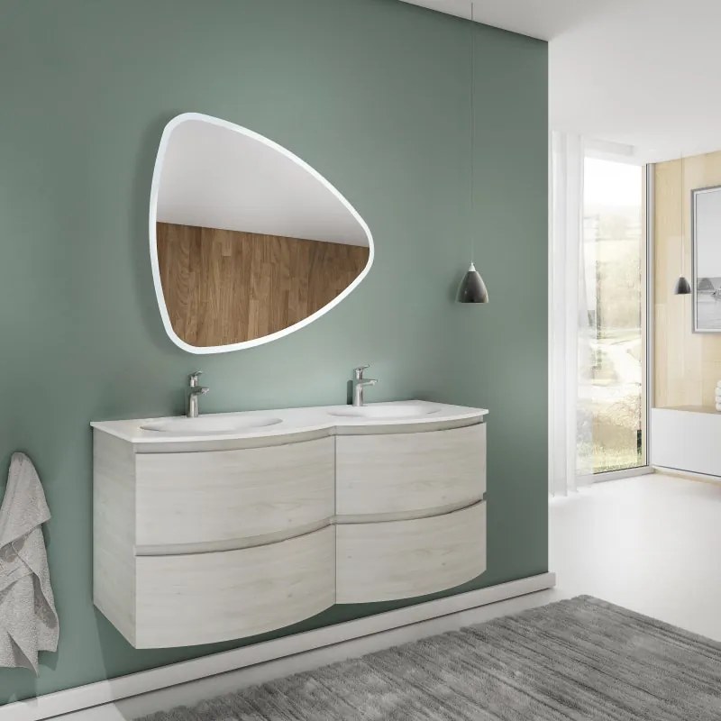 Mobile sottolavabo e lavabo Armonia rovere nordic in mdf L 140 x H 56 x P 49 cm 2 vasche 4 cassetti