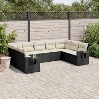 Set Divani da Giardino 9 pz con Cuscini Nero in Polyrattancod mxl 114437