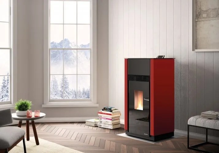 Palazzetti Wilma Idro 18t Stufa A Pellet ventilata acqua/aria 19kw In Acciaio Rosso