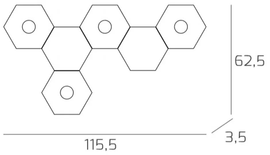 Plafoniera Moderna 6 Moduli Hexagon Metallo Grigio Antracite 4 Luci Led 12X4W