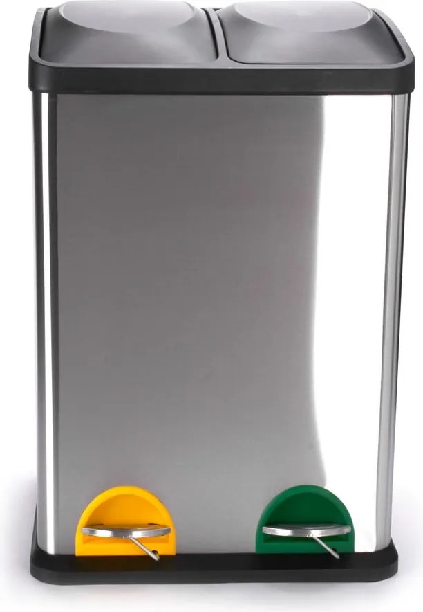 Cestino per la spazzatura color argento opaco in acciaio per raccolta differenziata/con pedale 2x20 l Tri Selectif – MSV