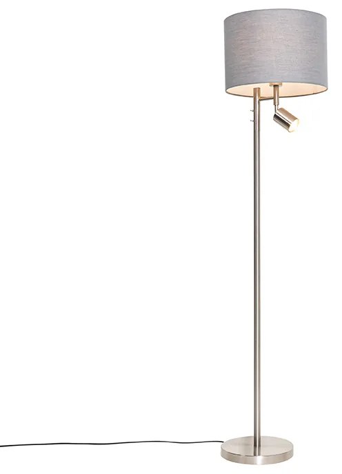 Lampada da terra in acciaio con paralume grigio e luce da lettura - Jelena