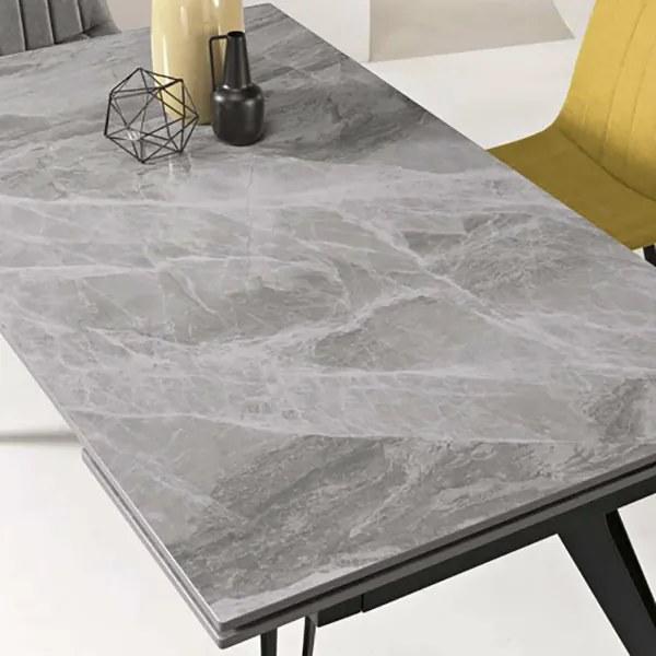 Tavolo allungabile 240 cm THOR con base metallo e piano effetto Marmo Grigio