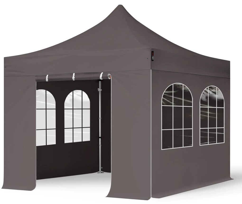 TOOLPORT 3x3m gazebo pieghevole PES con laterali (finestre), PROFESSIONAL alluminio, grigio scuro - (600149)