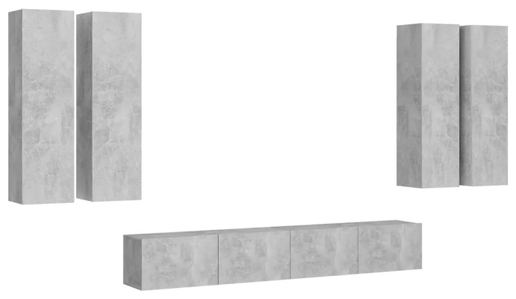 Set porta tv 6 pz grigio cemento in truciolato