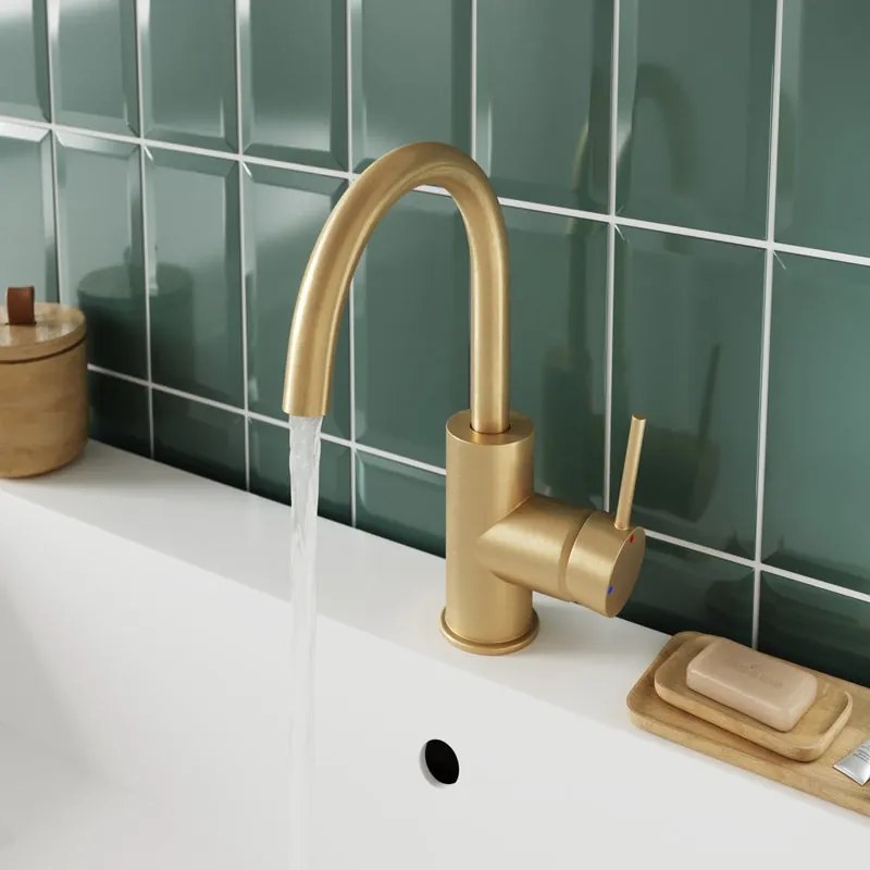 Rubinetto per lavabo ad incasso Loa oro spazzolato lucido SENSEA H 27.3 cm