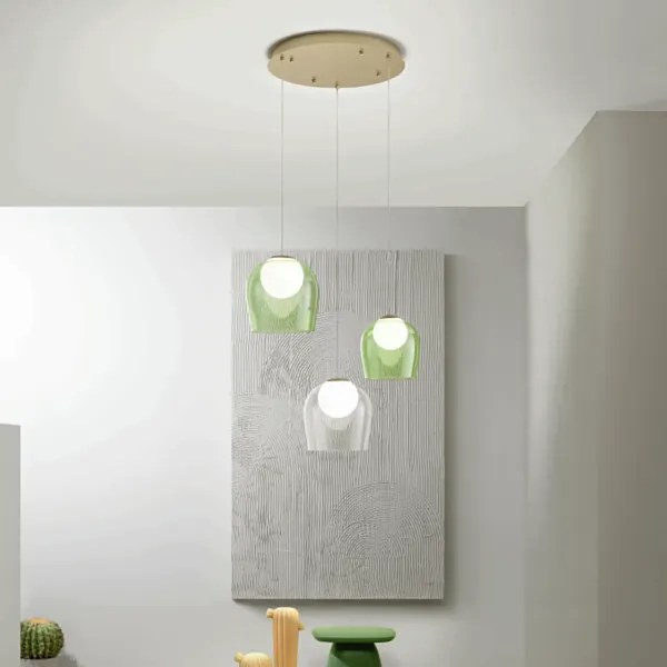 Lampada a sospensione 35 cm in metallo Oro e vetri Colorati SANTOS 3 Luci Led