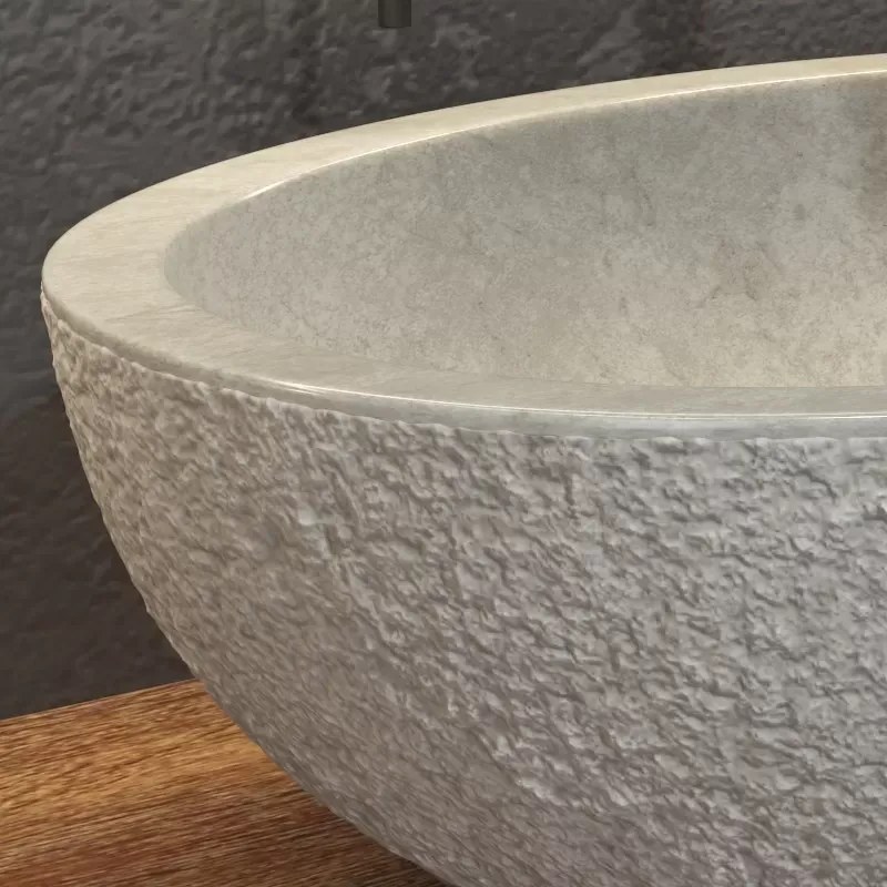 Lavabo bagno in marmo bocciardato colore crema 45cm Litos-LBC40 - KAMALU