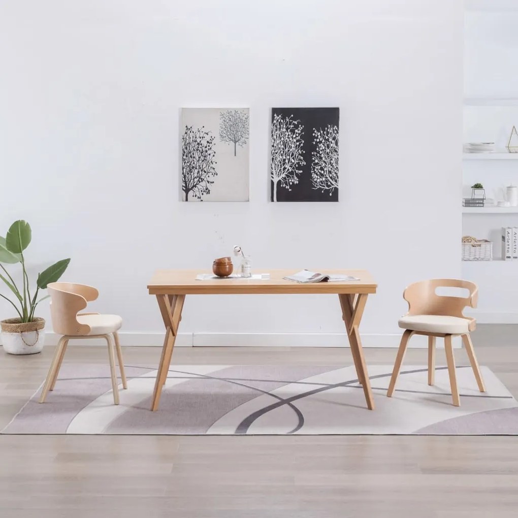 Sedie Da Pranzo 2 Pz İn Legno Curvato E Similpelle Crema /