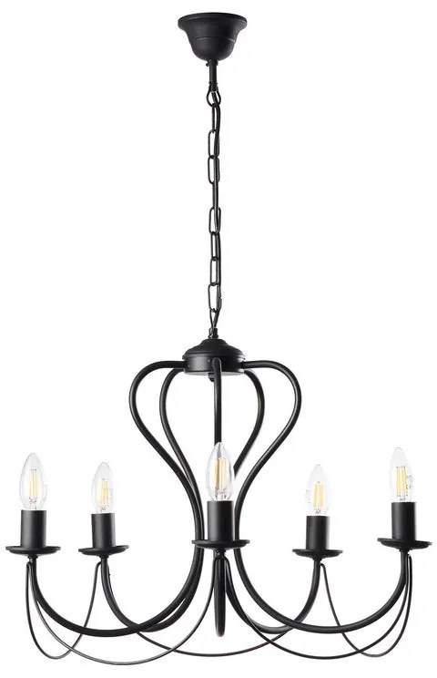 Lampadario Country charm Lampadario CANDELA in Metallo 5 - E14 nero paralume trasparente 5x E14 Ø55cm