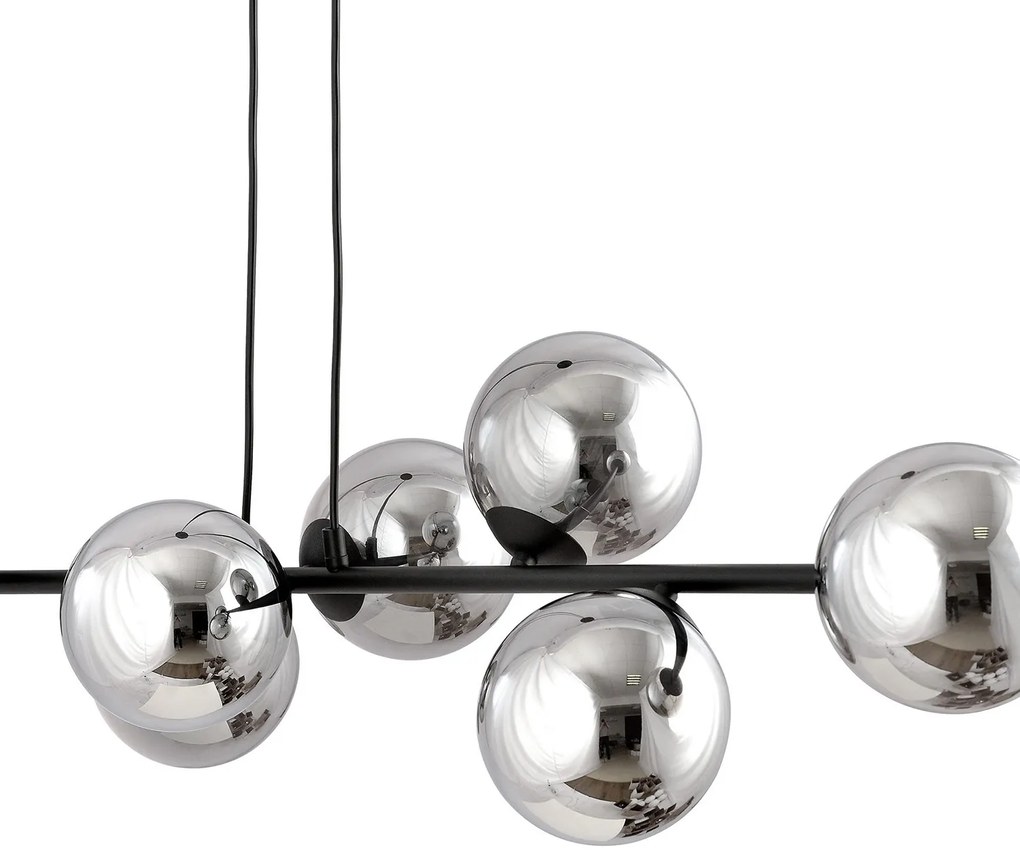Lampadario Contemporaneo 6 Luci Durga In Acciaio Nero E Sfere In Vetro Fumè