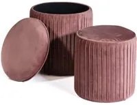 Tik-Tak Set di 2 pouf, contenitore e poggiapiedi in velluto rosa 35x40 cm