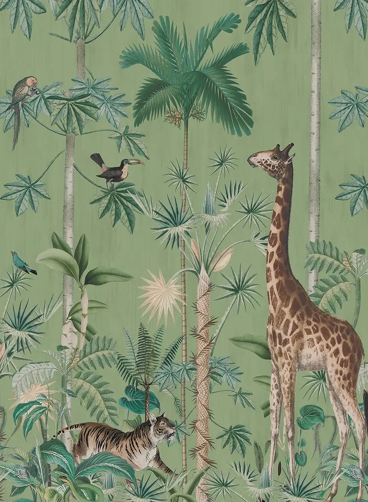 Rebel Walls Carta da parati panoramica Giraffes Stroll - Emerald