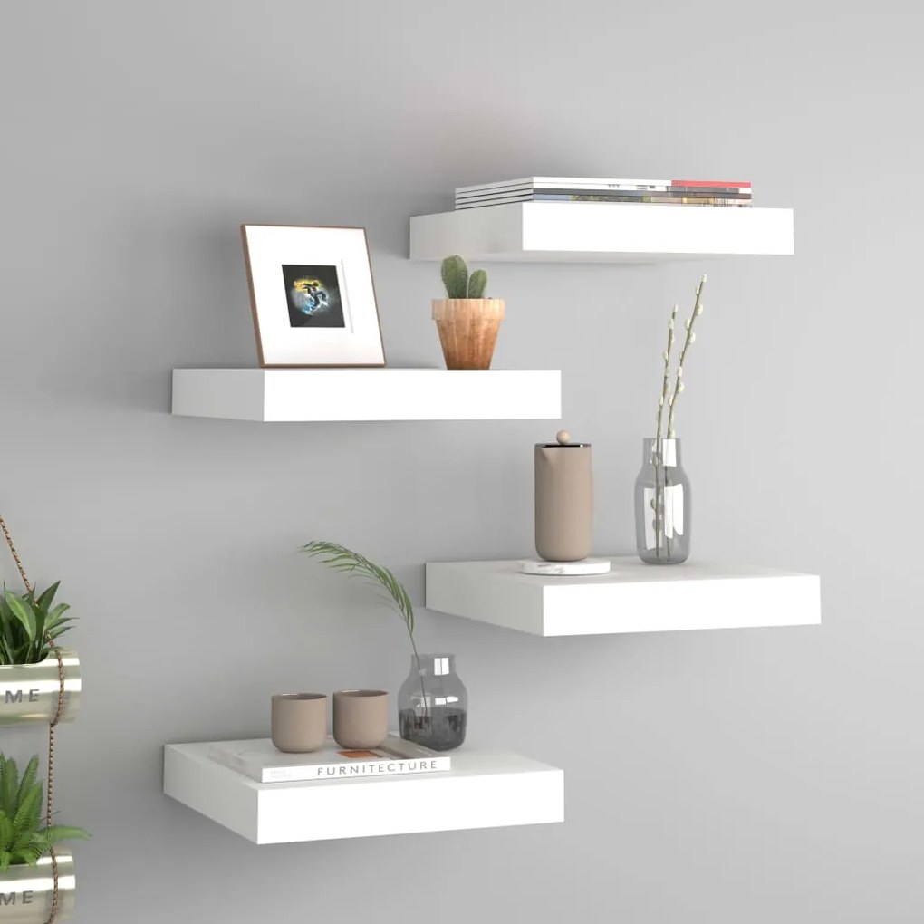 Scaffali A Parete 4 Pz Bianchi 23x23,5x3,8 Cm İn Mdf /