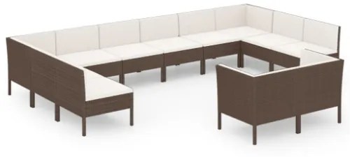 Set Divani da Giardino 12 pz con Cuscini in Polyrattan Marrone