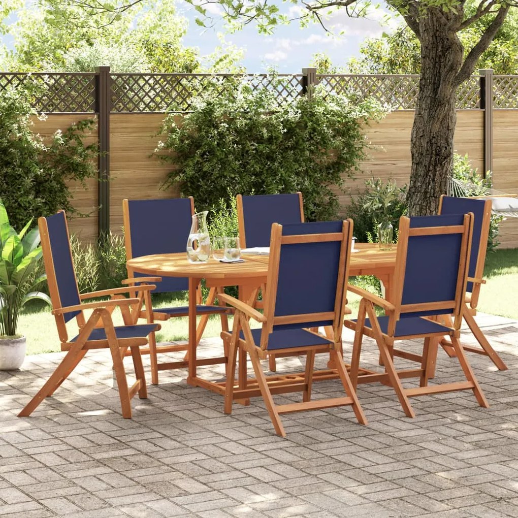 Set Pranzo Da Giardino 7pz Legno Massello Di Acacia E Textilene /