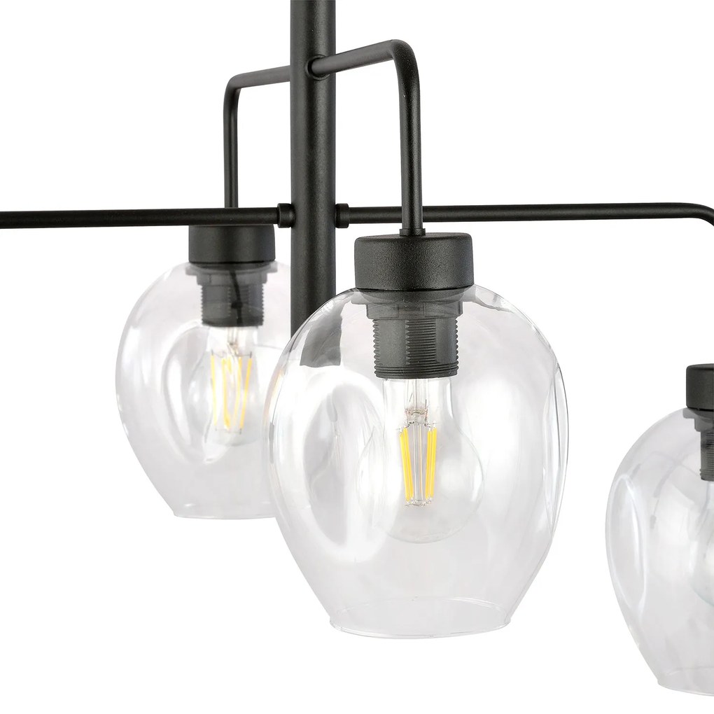 Lampadario Moderno 4 Luci Auriga In Accaio Nero E Vetro Trasparente