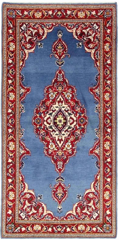 Kashan Tappeto 70 x 140 Blu (Iran) Annodato A Mano