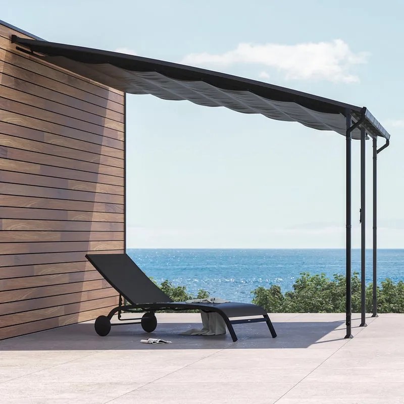 Pergola addossata Yena in acciaio e alluminio struttura grigio antracite L 400 x P 350 x H 270 cm