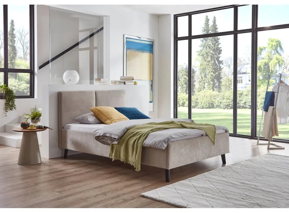 Letto matrimoniale imbottito beige con rete inclusa 140x200 cm Piano – Meise Möbel