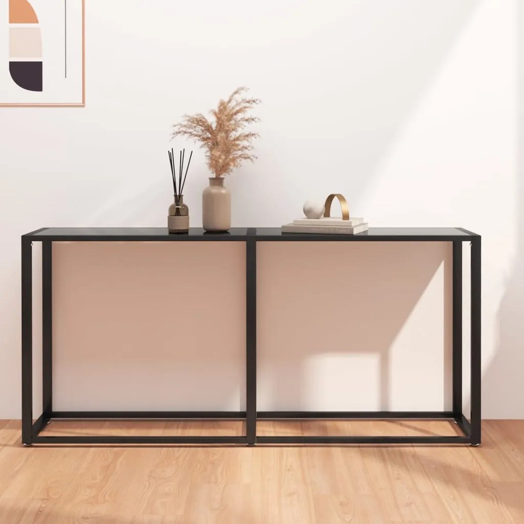 Tavolo Consolle Nero 160x35x75,5 Cm İn Vetro Temperato /