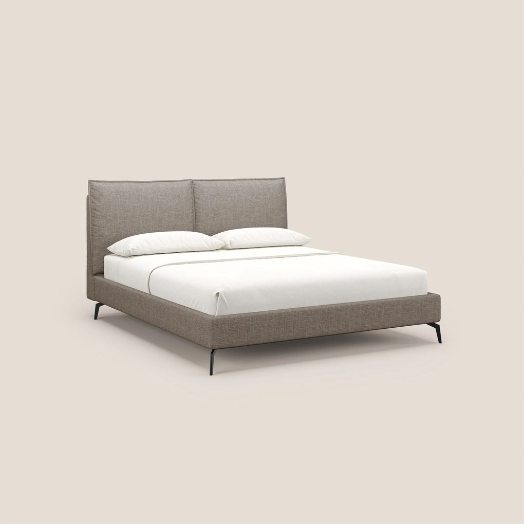 Cloe letto imbottito con piedi in metallo sfoderabile in tessuto fiammato impermeabile T06 marrone