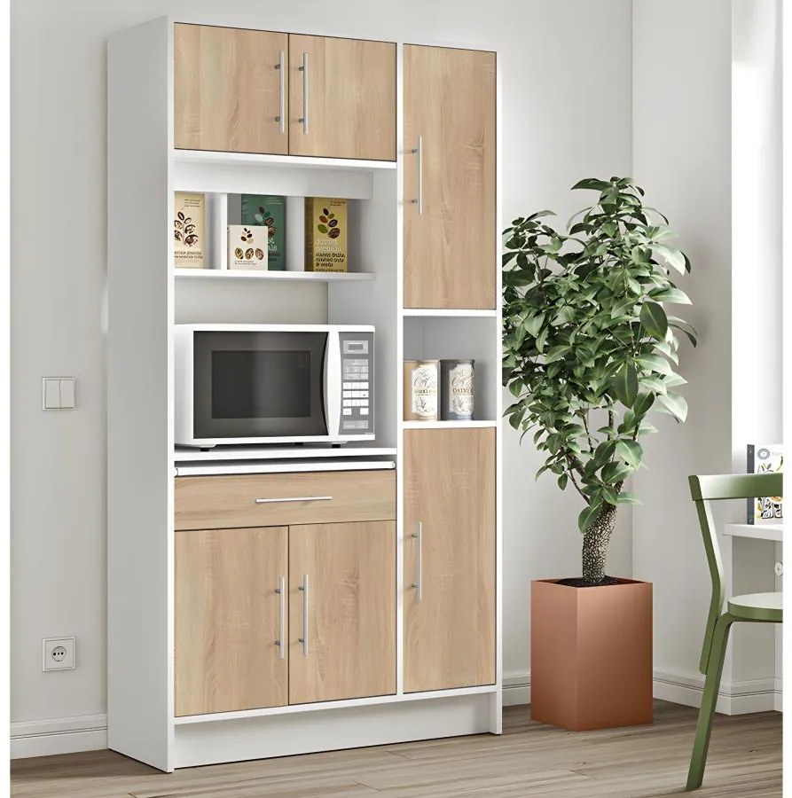 Credenza da cucina  5 ante e 1 cassetto Bianco e quercia - MADY