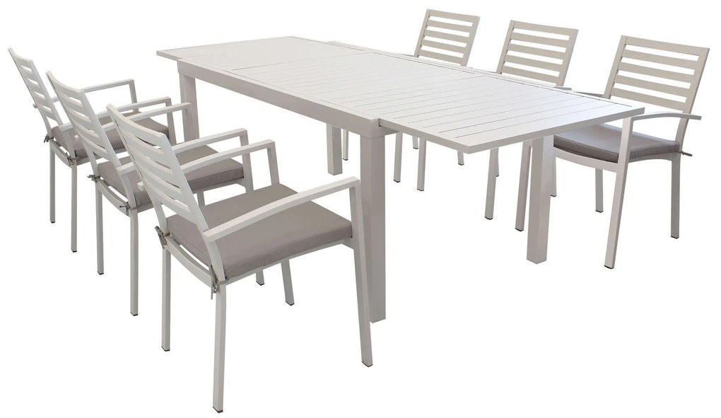 DEXTER - set tavolo in alluminio cm 160/240 x 90 x 75 h con 6 poltrone Dexter