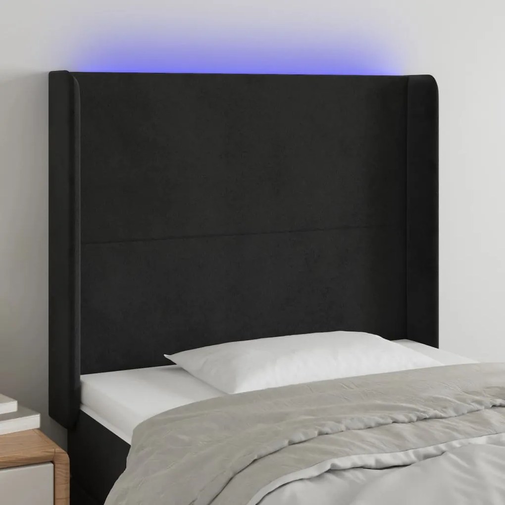Testiera A Led Nera 103x16x118/128 Cm İn Velluto /