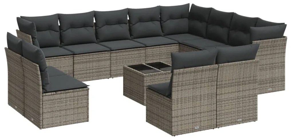 Set divani da giardino 13 pz con cuscini grigio in polyrattan