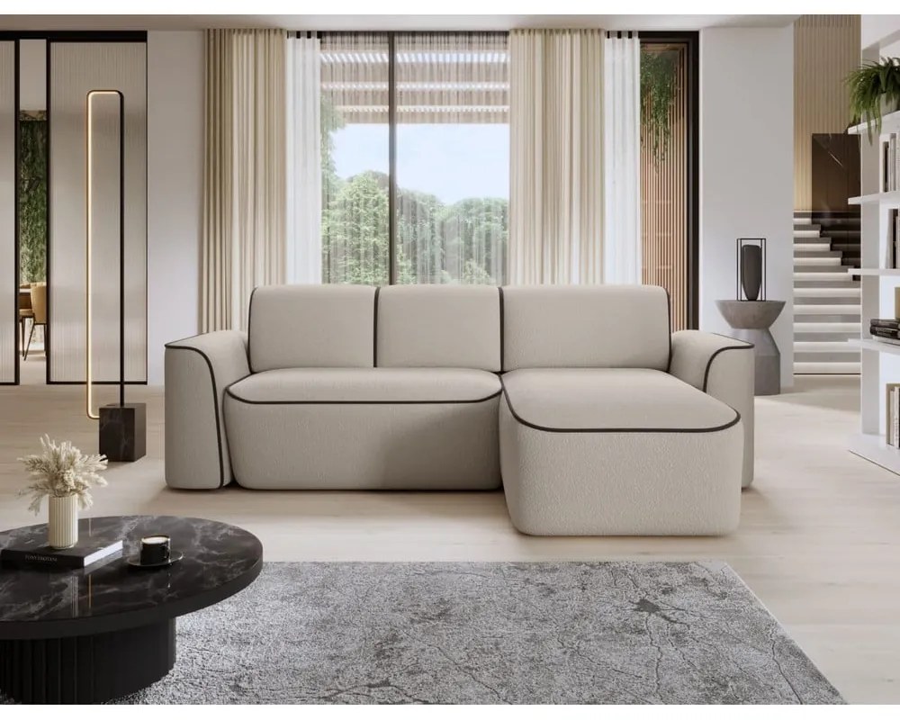 Divano angolare beige (con penisola a destra/con chaise lounge) e rivestimento in bouclé Ume – ELTAP