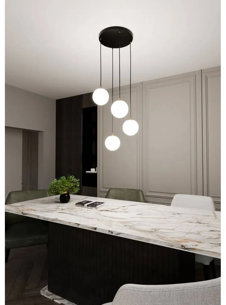 Lampadario a Sospensione in Acciaio e Vetro ROYAL 4 Bianco o Nero 4xE14 Colore del corpo Nero