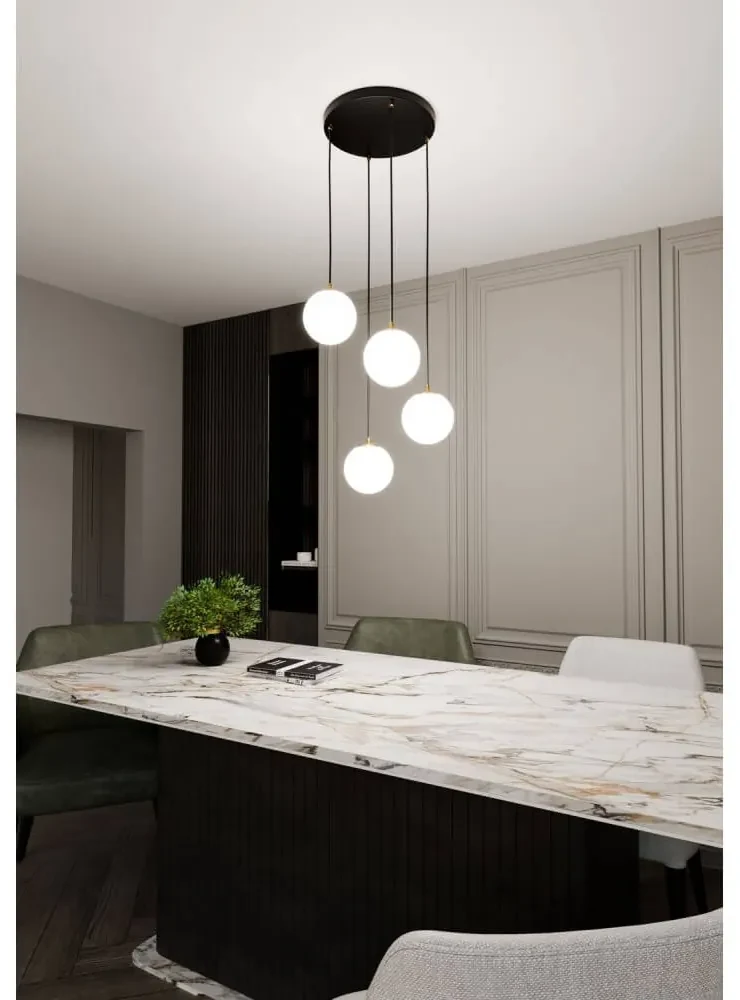 Lampadario a Sospensione in Acciaio e Vetro ROYAL 4 Bianco o Nero 4xE14 Colore del corpo Nero