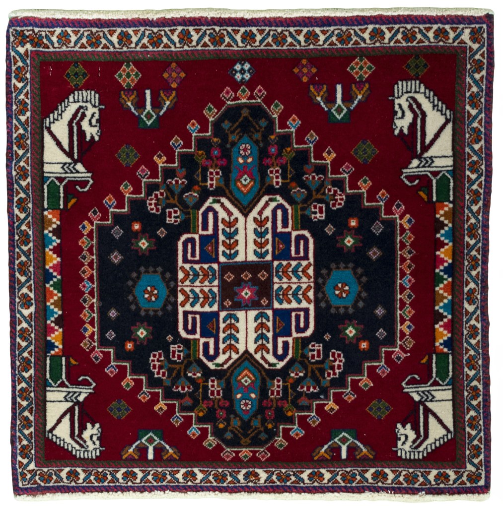 Shiraz Tappeto 60 x 60 Rosso (Iran) Annodato A Mano