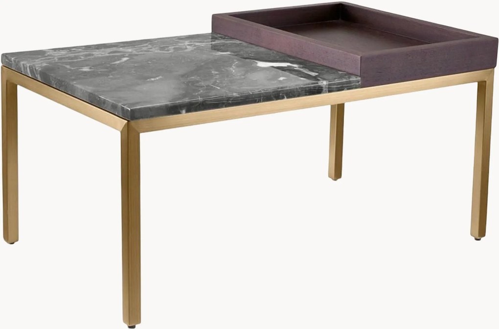 Tavolino da salotto con piano in marmo e vassoio in legno Forma
