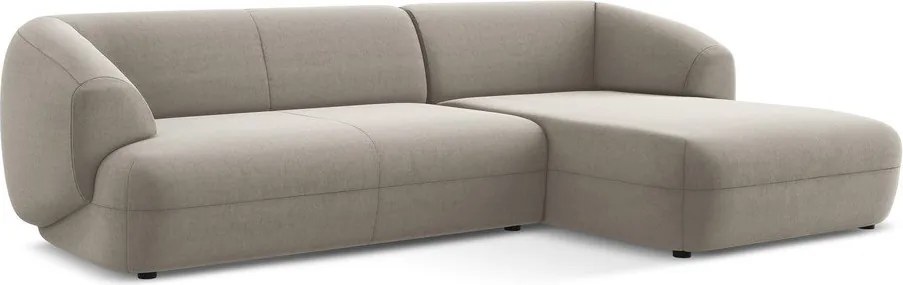 Divano angolare beige (con penisola a destra) con rivestimento in velluto Moana – Makamii