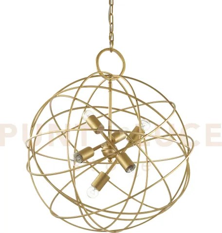 Konse lampadario a sospensione 6 luci attacco e27 in metallo oro
