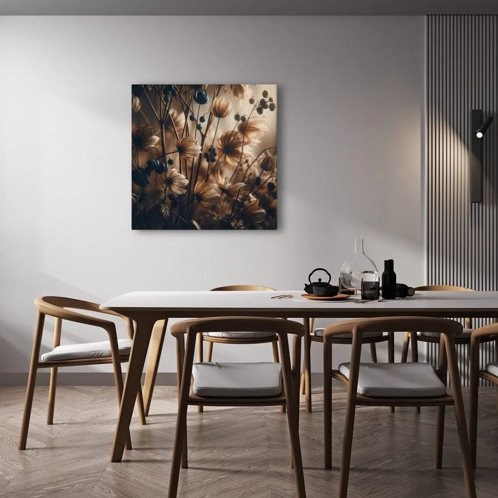 Quadro su tela – Fiori di prato in luce marrone