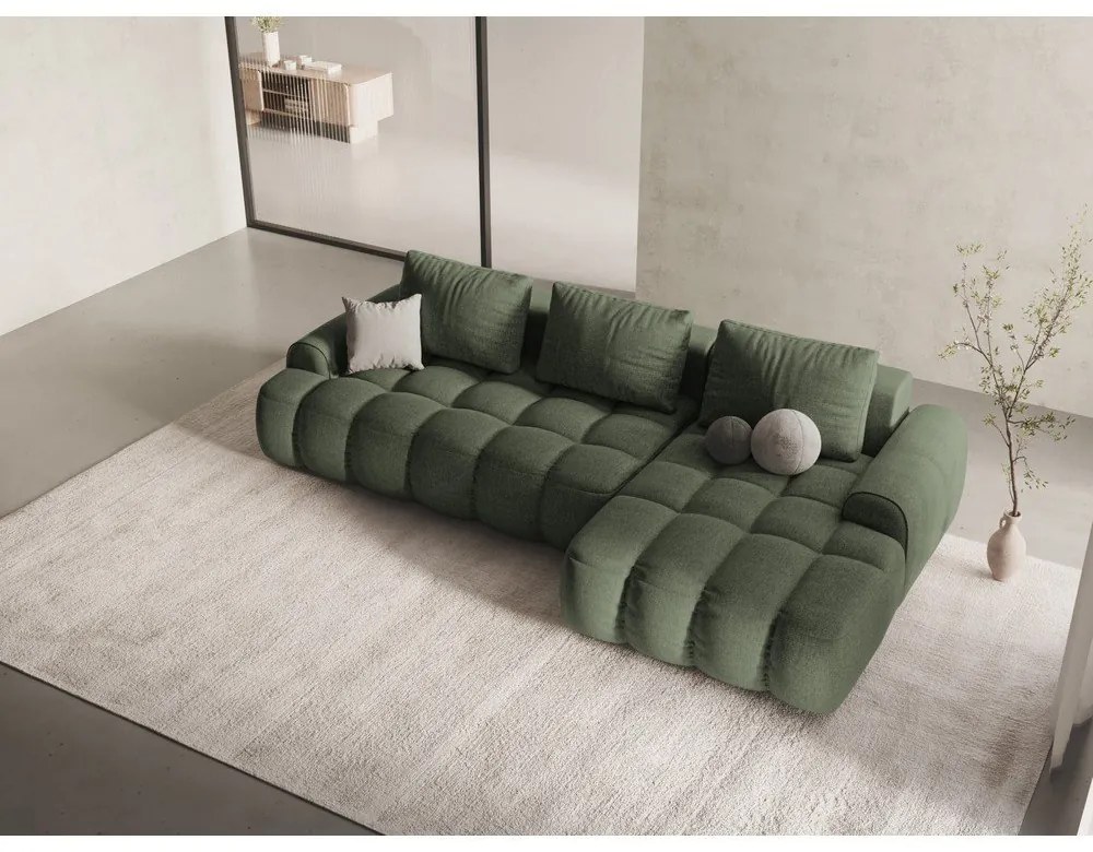 Divano angolare verde allungabile/con contenitore (con penisola a destra/con chaise lounge) Linz – Cosmopolitan Design