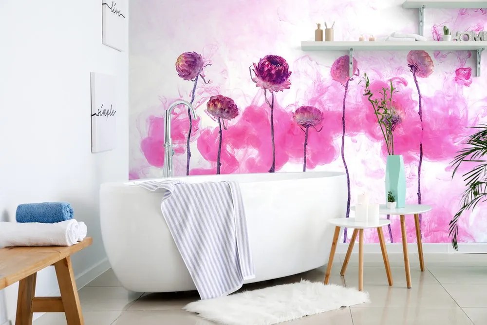 Carta da parati autoadesiva – Fiori con vapore rosa