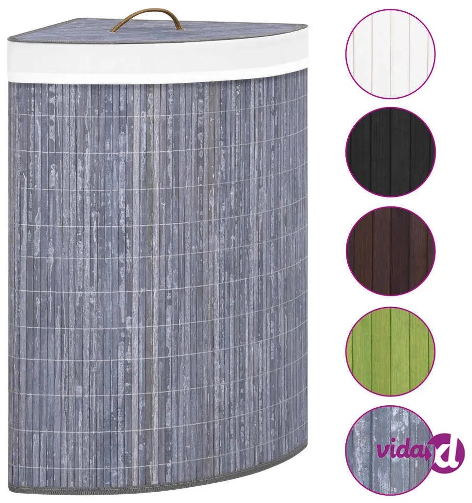 vidaXL Cesto Portabiancheria Angolare in Bambù Grigio 60 L