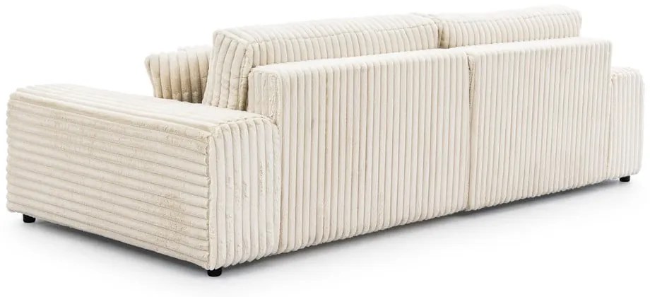 Divano angolare con penisola a sinistra color crema e rivestimento in velluto a coste allungabile e con contenitore Sarina – Ropez