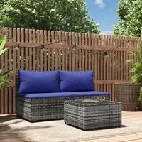 Set Divani da Giardino 3 pz con Cuscini in Polyrattan Grigio 319851