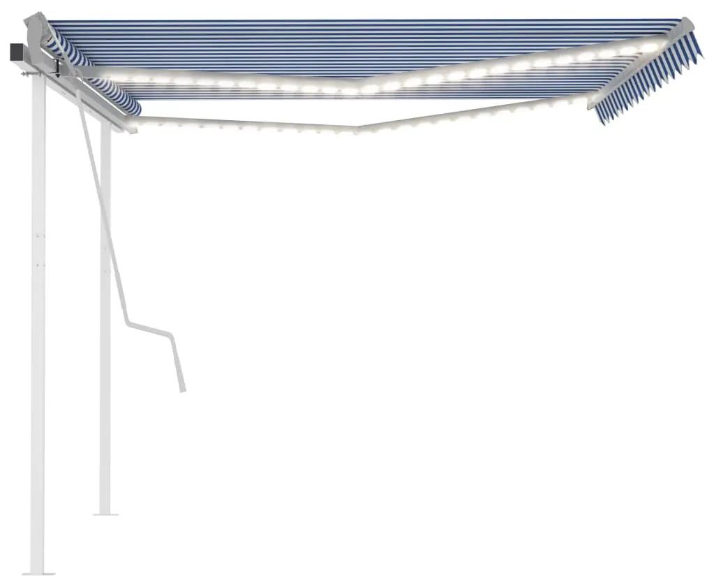 Tenda da Sole Retrattile Manuale con LED 4x3,5 m Blu e Bianca