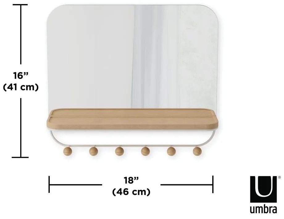 Appendiabiti da parete in legno di faggio bianco naturale con ripiano Estique - Umbra