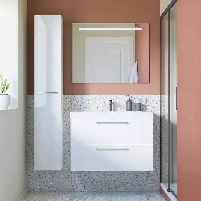 Mobile bagno con lavabo L 90 x H 57.7 x P 46 cm bianco lucido 2 cassetti per vasca centrale Remix New