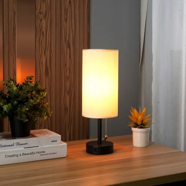 Brilagi - Lampada da tavolo con porta USB TABLON 1xE27/25W/230V nero/crema